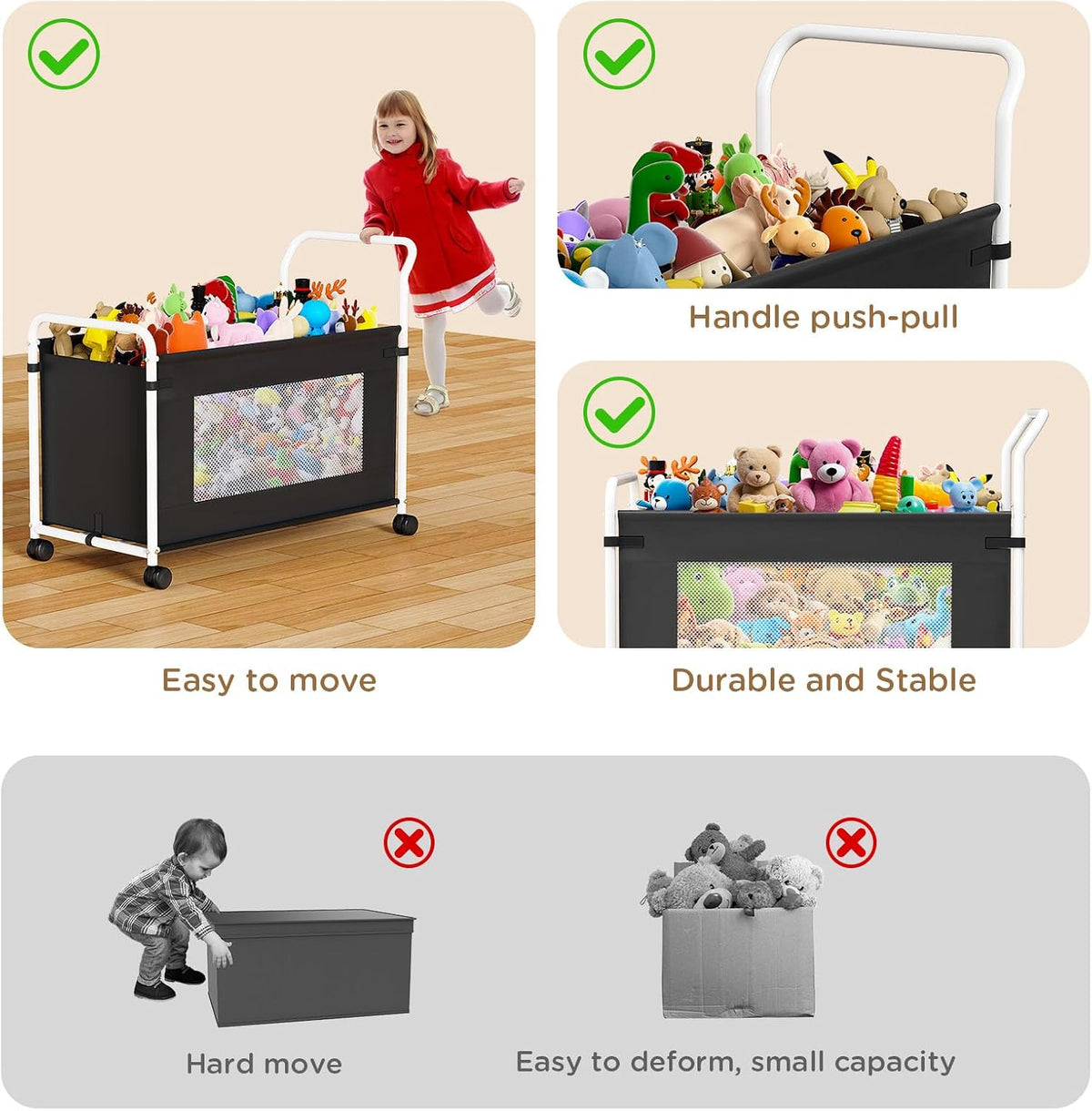 Extra Large Toy Box for Kids, Heavy Duty Toy Storage Organizer, Black