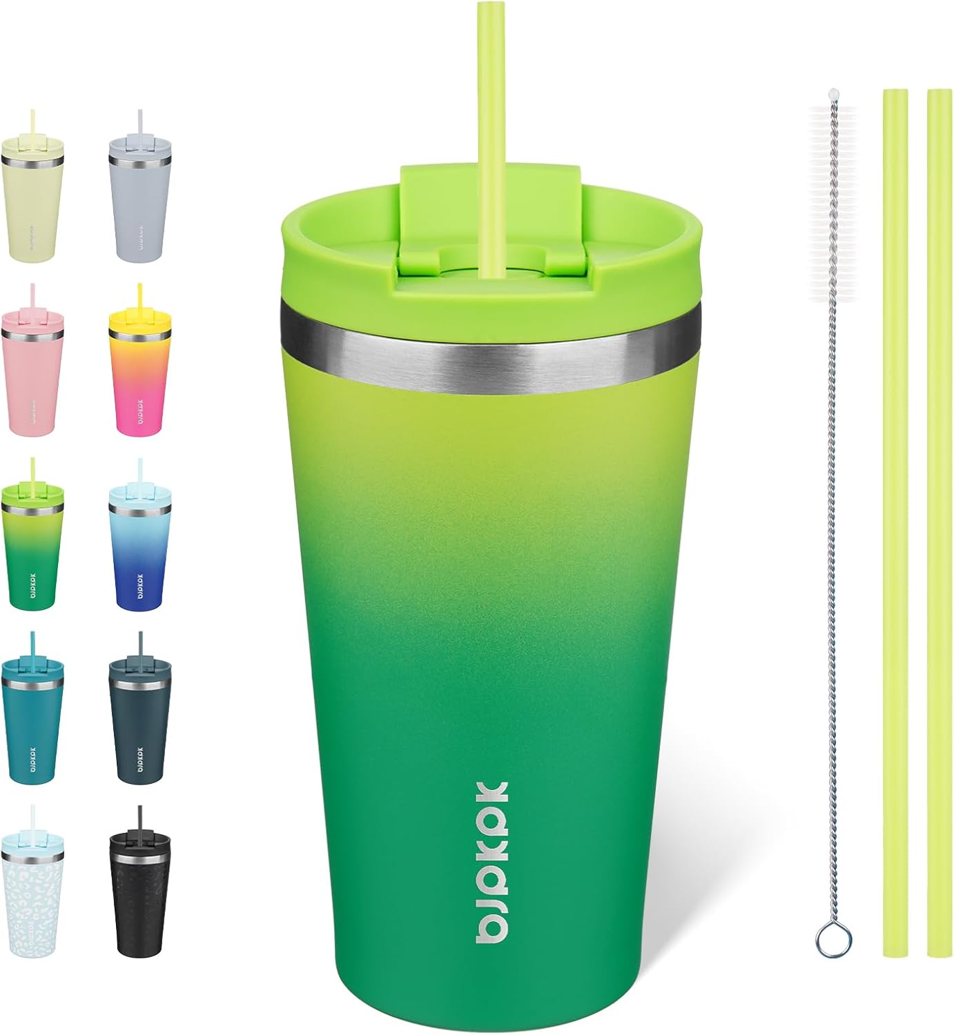 18 oz Coffee Tumbler with Straw, Insulated Stainless Steel Cup | Double Wall Vacuum, Leak Proof, Keeps Hot/Cold, BPA Free, Dishwasher Safe, Cupholder Friendly, Travel, Navy Blue