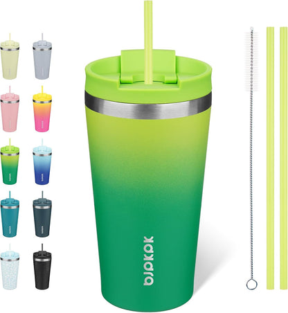 18 oz Coffee Tumbler with Straw, Insulated Stainless Steel Cup | Double Wall Vacuum, Leak Proof, Keeps Hot/Cold, BPA Free, Dishwasher Safe, Cupholder Friendly, Travel, Navy Blue