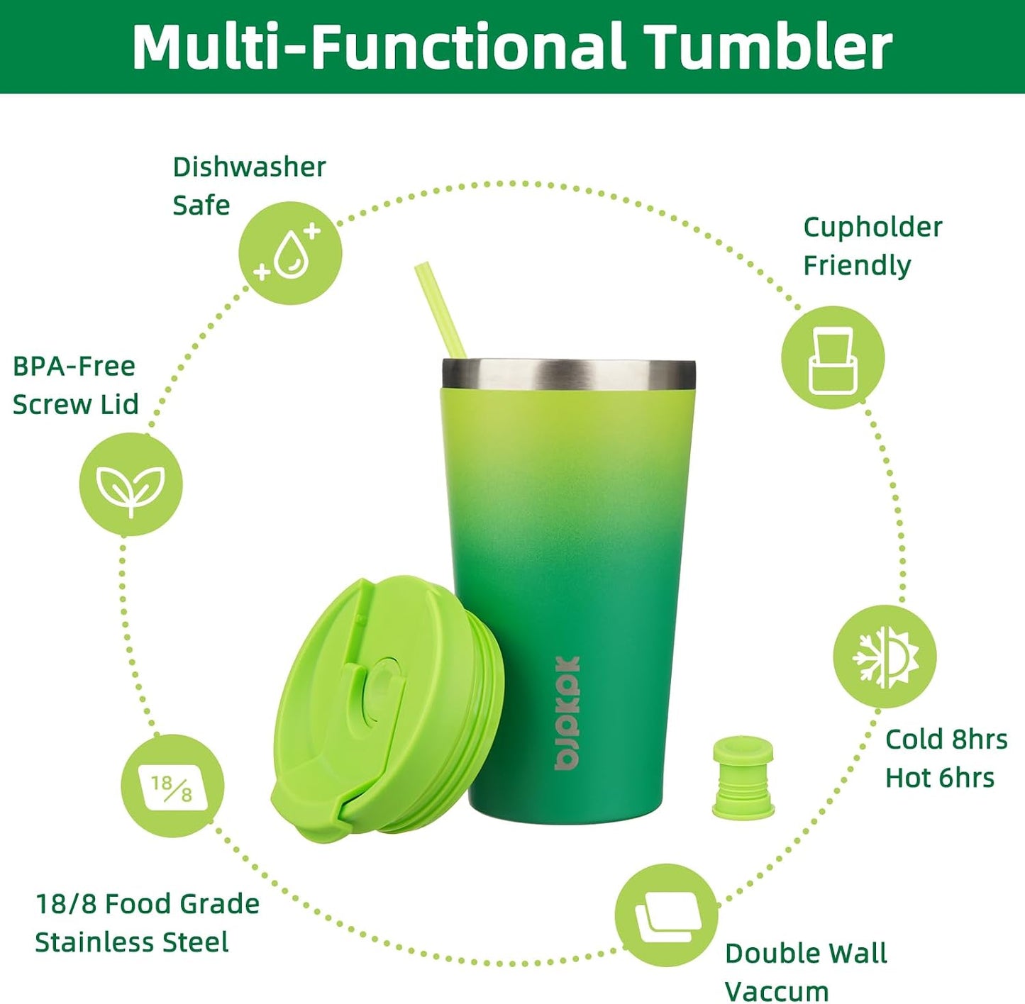 18 oz Coffee Tumbler with Straw, Insulated Stainless Steel Cup | Double Wall Vacuum, Leak Proof, Keeps Hot/Cold, BPA Free, Dishwasher Safe, Cupholder Friendly, Travel, Navy Blue