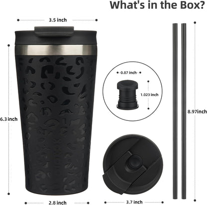 18 oz Coffee Tumbler with Straw, Insulated Stainless Steel Cup | Double Wall Vacuum, Leak Proof, Keeps Hot/Cold, BPA Free, Dishwasher Safe, Cupholder Friendly, Travel, Navy Blue