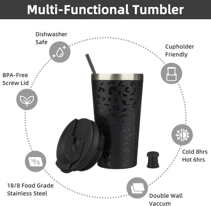 18 oz Coffee Tumbler with Straw, Insulated Stainless Steel Cup | Double Wall Vacuum, Leak Proof, Keeps Hot/Cold, BPA Free, Dishwasher Safe, Cupholder Friendly, Travel, Navy Blue