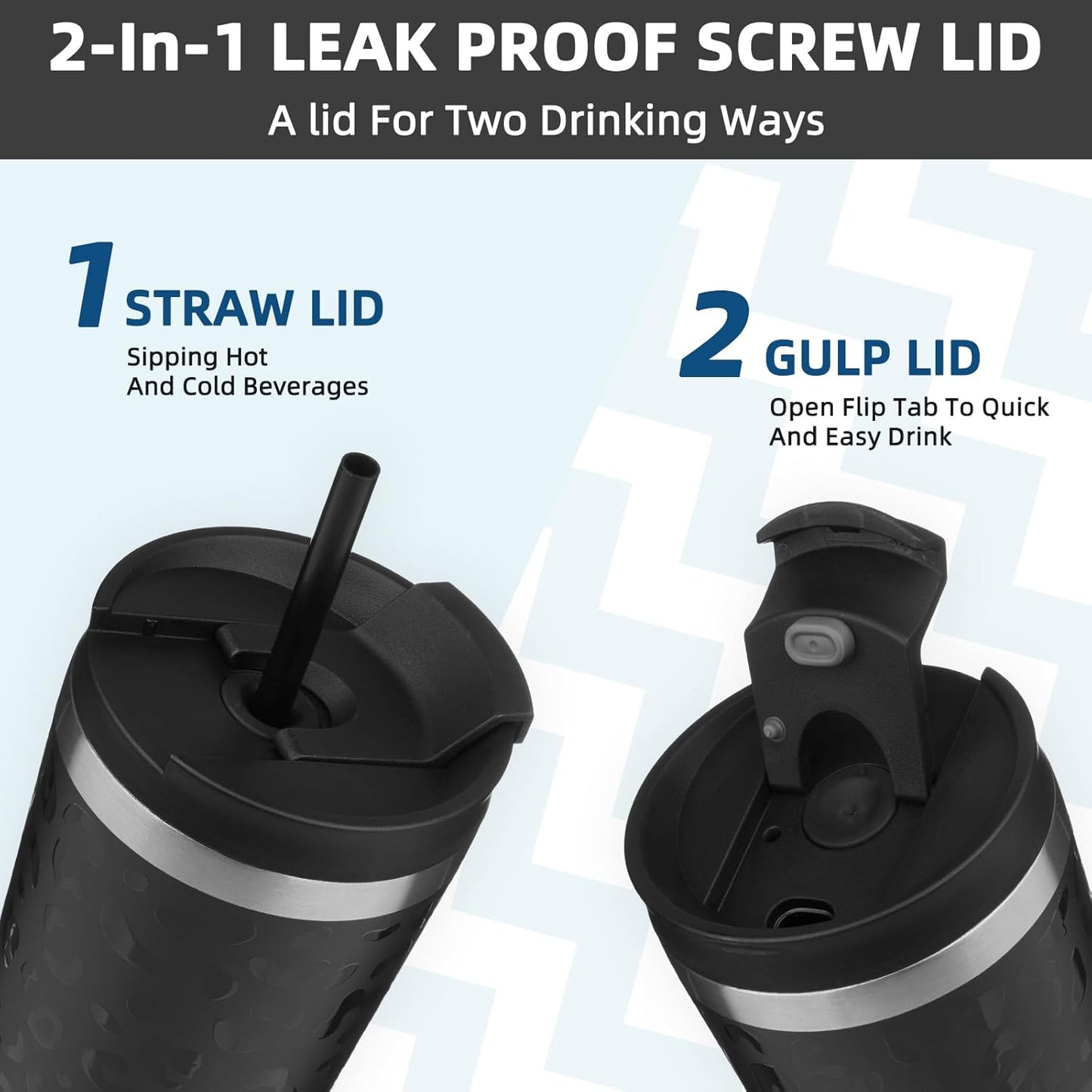 18 oz Coffee Tumbler with Straw, Insulated Stainless Steel Cup | Double Wall Vacuum, Leak Proof, Keeps Hot/Cold, BPA Free, Dishwasher Safe, Cupholder Friendly, Travel, Navy Blue