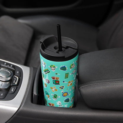 18 oz Coffee Tumbler with Straw, Insulated Stainless Steel Cup | Double Wall Vacuum, Leak Proof, Keeps Hot/Cold, BPA Free, Dishwasher Safe, Cupholder Friendly, Travel, Navy Blue