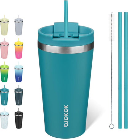 18 oz Coffee Tumbler with Straw, Insulated Stainless Steel Cup | Double Wall Vacuum, Leak Proof, Keeps Hot/Cold, BPA Free, Dishwasher Safe, Cupholder Friendly, Travel, Navy Blue