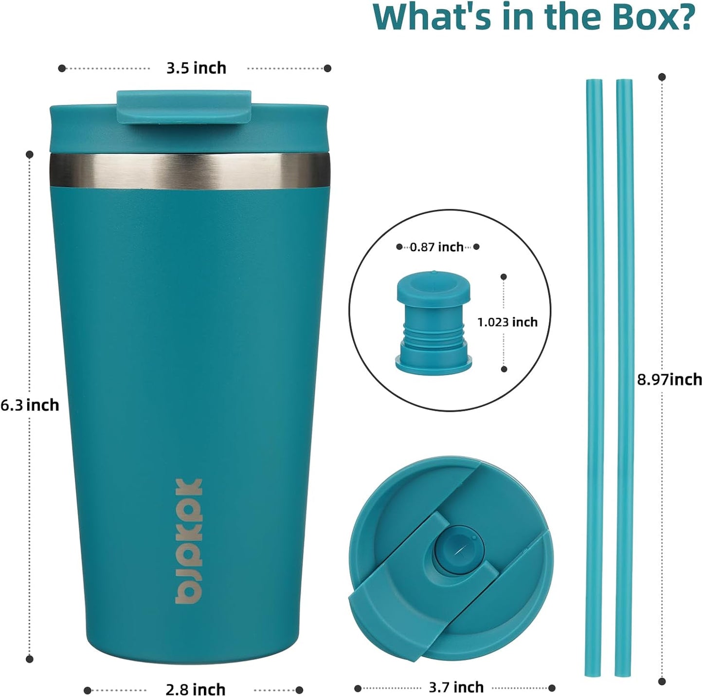 18 oz Coffee Tumbler with Straw, Insulated Stainless Steel Cup | Double Wall Vacuum, Leak Proof, Keeps Hot/Cold, BPA Free, Dishwasher Safe, Cupholder Friendly, Travel, Navy Blue