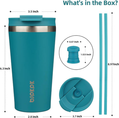 18 oz Coffee Tumbler with Straw, Insulated Stainless Steel Cup | Double Wall Vacuum, Leak Proof, Keeps Hot/Cold, BPA Free, Dishwasher Safe, Cupholder Friendly, Travel, Navy Blue