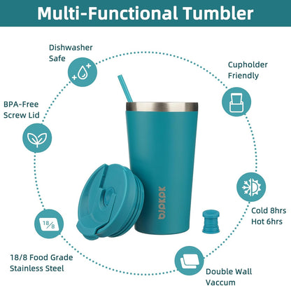 18 oz Coffee Tumbler with Straw, Insulated Stainless Steel Cup | Double Wall Vacuum, Leak Proof, Keeps Hot/Cold, BPA Free, Dishwasher Safe, Cupholder Friendly, Travel, Navy Blue