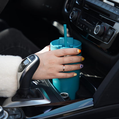 18 oz Coffee Tumbler with Straw, Insulated Stainless Steel Cup | Double Wall Vacuum, Leak Proof, Keeps Hot/Cold, BPA Free, Dishwasher Safe, Cupholder Friendly, Travel, Navy Blue