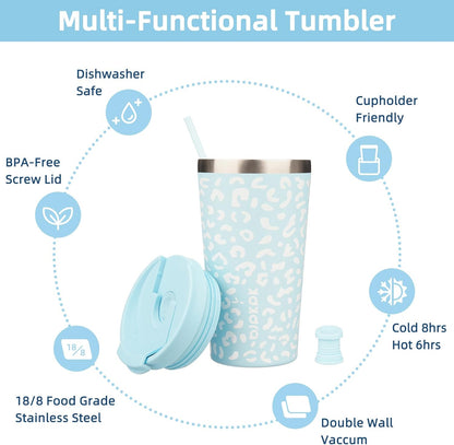 18 oz Coffee Tumbler with Straw, Insulated Stainless Steel Cup | Double Wall Vacuum, Leak Proof, Keeps Hot/Cold, BPA Free, Dishwasher Safe, Cupholder Friendly, Travel, Navy Blue