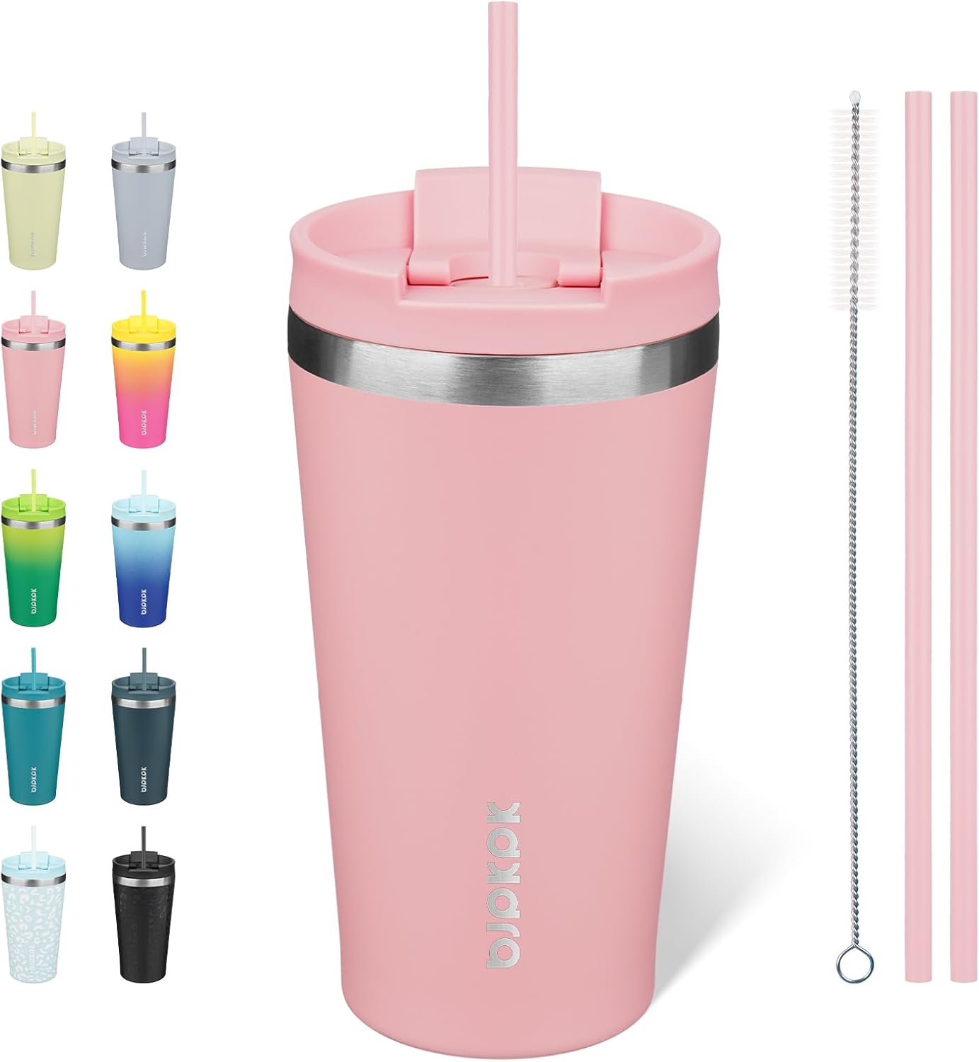 18 oz Coffee Tumbler with Straw, Insulated Stainless Steel Cup | Double Wall Vacuum, Leak Proof, Keeps Hot/Cold, BPA Free, Dishwasher Safe, Cupholder Friendly, Travel, Navy Blue