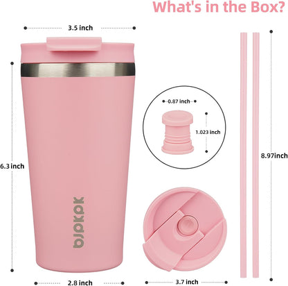 18 oz Coffee Tumbler with Straw, Insulated Stainless Steel Cup | Double Wall Vacuum, Leak Proof, Keeps Hot/Cold, BPA Free, Dishwasher Safe, Cupholder Friendly, Travel, Navy Blue