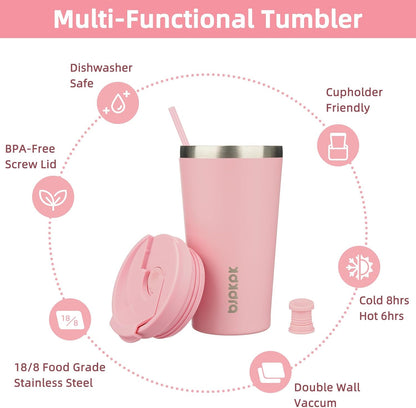 18 oz Coffee Tumbler with Straw, Insulated Stainless Steel Cup | Double Wall Vacuum, Leak Proof, Keeps Hot/Cold, BPA Free, Dishwasher Safe, Cupholder Friendly, Travel, Navy Blue