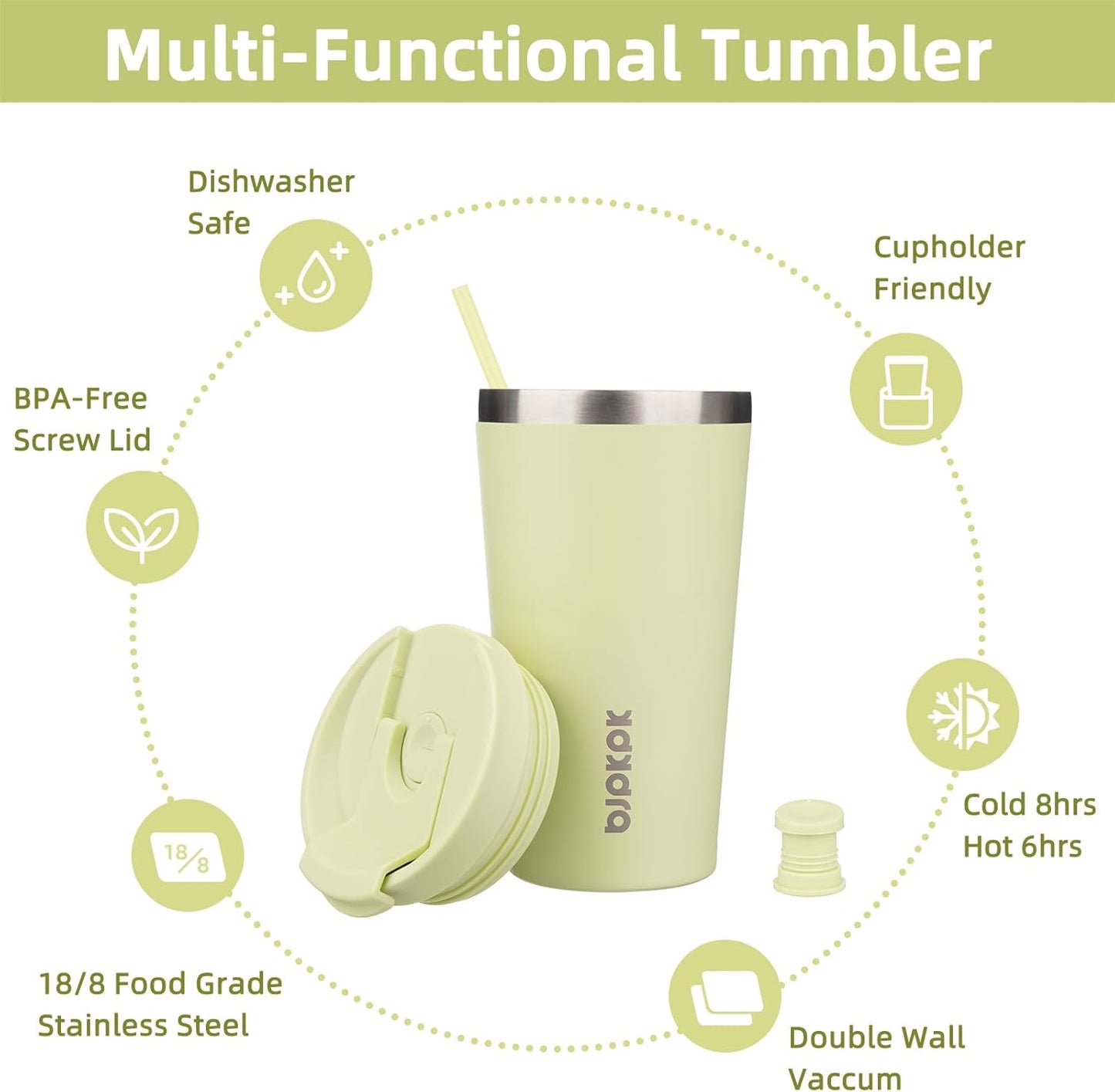 18 oz Coffee Tumbler with Straw, Insulated Stainless Steel Cup | Double Wall Vacuum, Leak Proof, Keeps Hot/Cold, BPA Free, Dishwasher Safe, Cupholder Friendly, Travel, Navy Blue