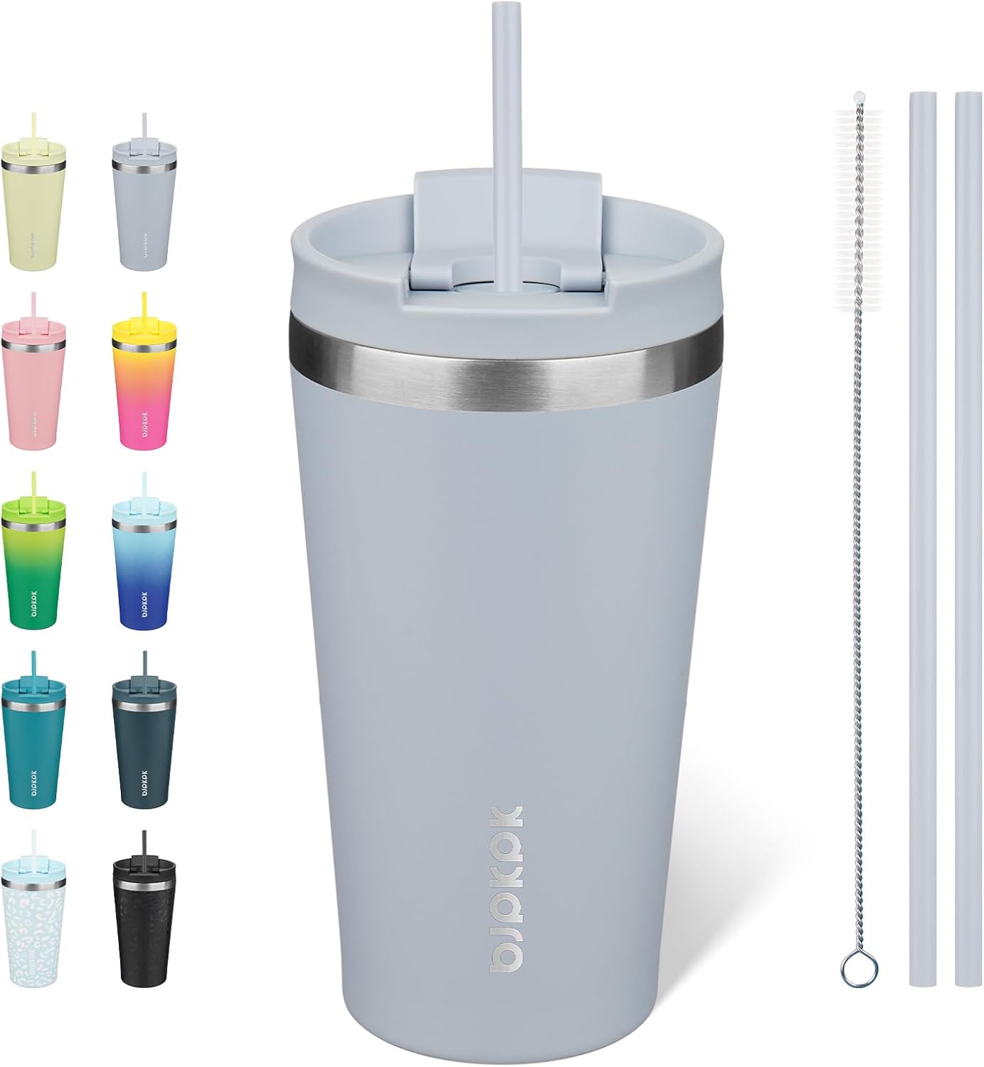 18 oz Coffee Tumbler with Straw, Insulated Stainless Steel Cup | Double Wall Vacuum, Leak Proof, Keeps Hot/Cold, BPA Free, Dishwasher Safe, Cupholder Friendly, Travel, Navy Blue