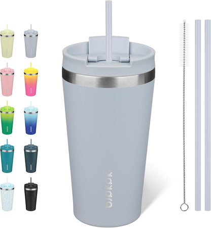 18 oz Coffee Tumbler with Straw, Insulated Stainless Steel Cup | Double Wall Vacuum, Leak Proof, Keeps Hot/Cold, BPA Free, Dishwasher Safe, Cupholder Friendly, Travel, Navy Blue