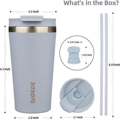 18 oz Coffee Tumbler with Straw, Insulated Stainless Steel Cup | Double Wall Vacuum, Leak Proof, Keeps Hot/Cold, BPA Free, Dishwasher Safe, Cupholder Friendly, Travel, Navy Blue