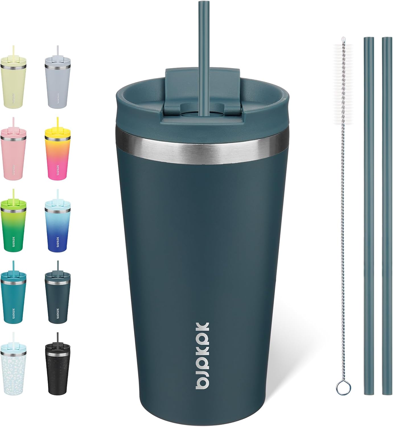 18 oz Coffee Tumbler with Straw, Insulated Stainless Steel Cup | Double Wall Vacuum, Leak Proof, Keeps Hot/Cold, BPA Free, Dishwasher Safe, Cupholder Friendly, Travel, Navy Blue