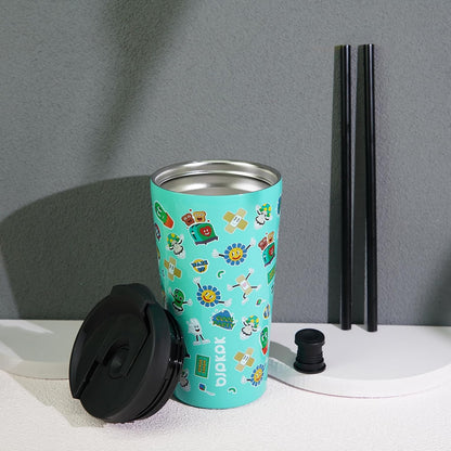 18 oz Coffee Tumbler with Straw, Insulated Stainless Steel Cup | Double Wall Vacuum, Leak Proof, Keeps Hot/Cold, BPA Free, Dishwasher Safe, Cupholder Friendly, Travel, Navy Blue