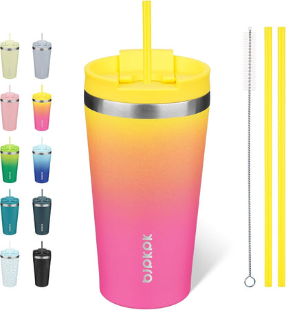 18 oz Coffee Tumbler with Straw, Insulated Stainless Steel Cup | Double Wall Vacuum, Leak Proof, Keeps Hot/Cold, BPA Free, Dishwasher Safe, Cupholder Friendly, Travel, Navy Blue
