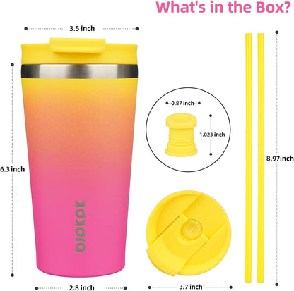 18 oz Coffee Tumbler with Straw, Insulated Stainless Steel Cup | Double Wall Vacuum, Leak Proof, Keeps Hot/Cold, BPA Free, Dishwasher Safe, Cupholder Friendly, Travel, Navy Blue