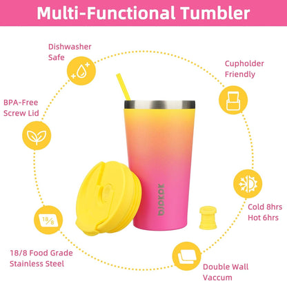 18 oz Coffee Tumbler with Straw, Insulated Stainless Steel Cup | Double Wall Vacuum, Leak Proof, Keeps Hot/Cold, BPA Free, Dishwasher Safe, Cupholder Friendly, Travel, Navy Blue