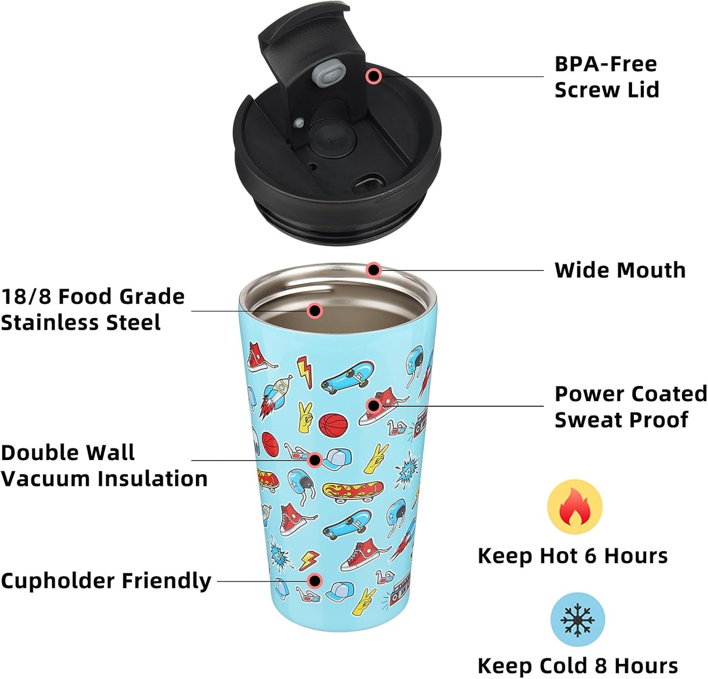 18 oz Coffee Tumbler with Straw, Insulated Stainless Steel Cup | Double Wall Vacuum, Leak Proof, Keeps Hot/Cold, BPA Free, Dishwasher Safe, Cupholder Friendly, Travel, Navy Blue