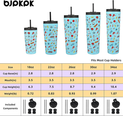 18 oz Coffee Tumbler with Straw, Insulated Stainless Steel Cup | Double Wall Vacuum, Leak Proof, Keeps Hot/Cold, BPA Free, Dishwasher Safe, Cupholder Friendly, Travel, Navy Blue