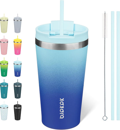 18 oz Coffee Tumbler with Straw, Insulated Stainless Steel Cup | Double Wall Vacuum, Leak Proof, Keeps Hot/Cold, BPA Free, Dishwasher Safe, Cupholder Friendly, Travel, Navy Blue