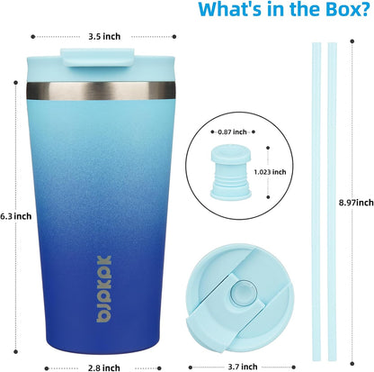 18 oz Coffee Tumbler with Straw, Insulated Stainless Steel Cup | Double Wall Vacuum, Leak Proof, Keeps Hot/Cold, BPA Free, Dishwasher Safe, Cupholder Friendly, Travel, Navy Blue