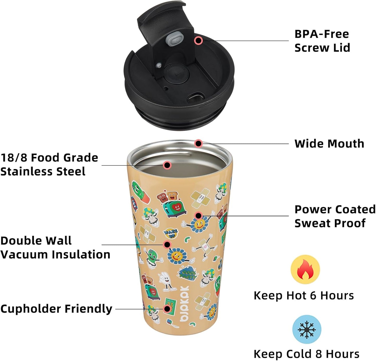 18 oz Coffee Tumbler with Straw, Insulated Stainless Steel Cup | Double Wall Vacuum, Leak Proof, Keeps Hot/Cold, BPA Free, Dishwasher Safe, Cupholder Friendly, Travel, Navy Blue