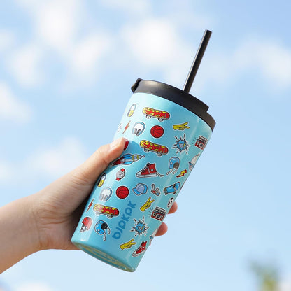 18 oz Coffee Tumbler with Straw, Insulated Stainless Steel Cup | Double Wall Vacuum, Leak Proof, Keeps Hot/Cold, BPA Free, Dishwasher Safe, Cupholder Friendly, Travel, Navy Blue