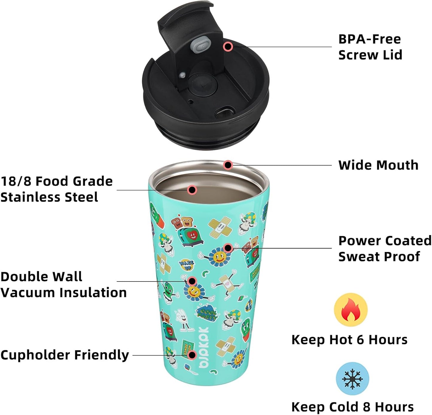 18 oz Coffee Tumbler with Straw, Insulated Stainless Steel Cup | Double Wall Vacuum, Leak Proof, Keeps Hot/Cold, BPA Free, Dishwasher Safe, Cupholder Friendly, Travel, Navy Blue
