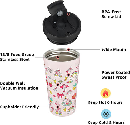 18 oz Coffee Tumbler with Straw, Insulated Stainless Steel Cup | Double Wall Vacuum, Leak Proof, Keeps Hot/Cold, BPA Free, Dishwasher Safe, Cupholder Friendly, Travel, Navy Blue