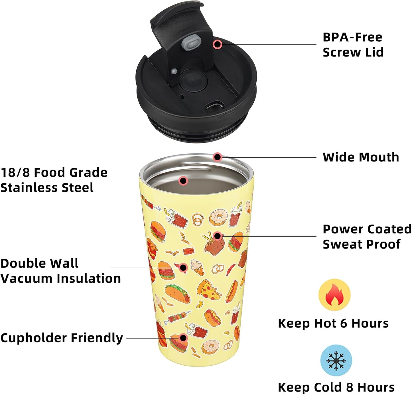 18 oz Coffee Tumbler with Straw, Insulated Stainless Steel Cup | Double Wall Vacuum, Leak Proof, Keeps Hot/Cold, BPA Free, Dishwasher Safe, Cupholder Friendly, Travel, Navy Blue