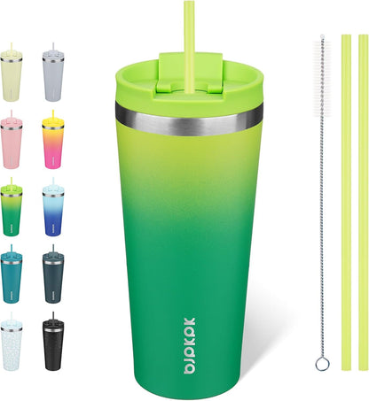 18 oz Coffee Tumbler with Straw, Insulated Stainless Steel Cup | Double Wall Vacuum, Leak Proof, Keeps Hot/Cold, BPA Free, Dishwasher Safe, Cupholder Friendly, Travel, Navy Blue