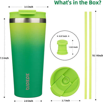 18 oz Coffee Tumbler with Straw, Insulated Stainless Steel Cup | Double Wall Vacuum, Leak Proof, Keeps Hot/Cold, BPA Free, Dishwasher Safe, Cupholder Friendly, Travel, Navy Blue