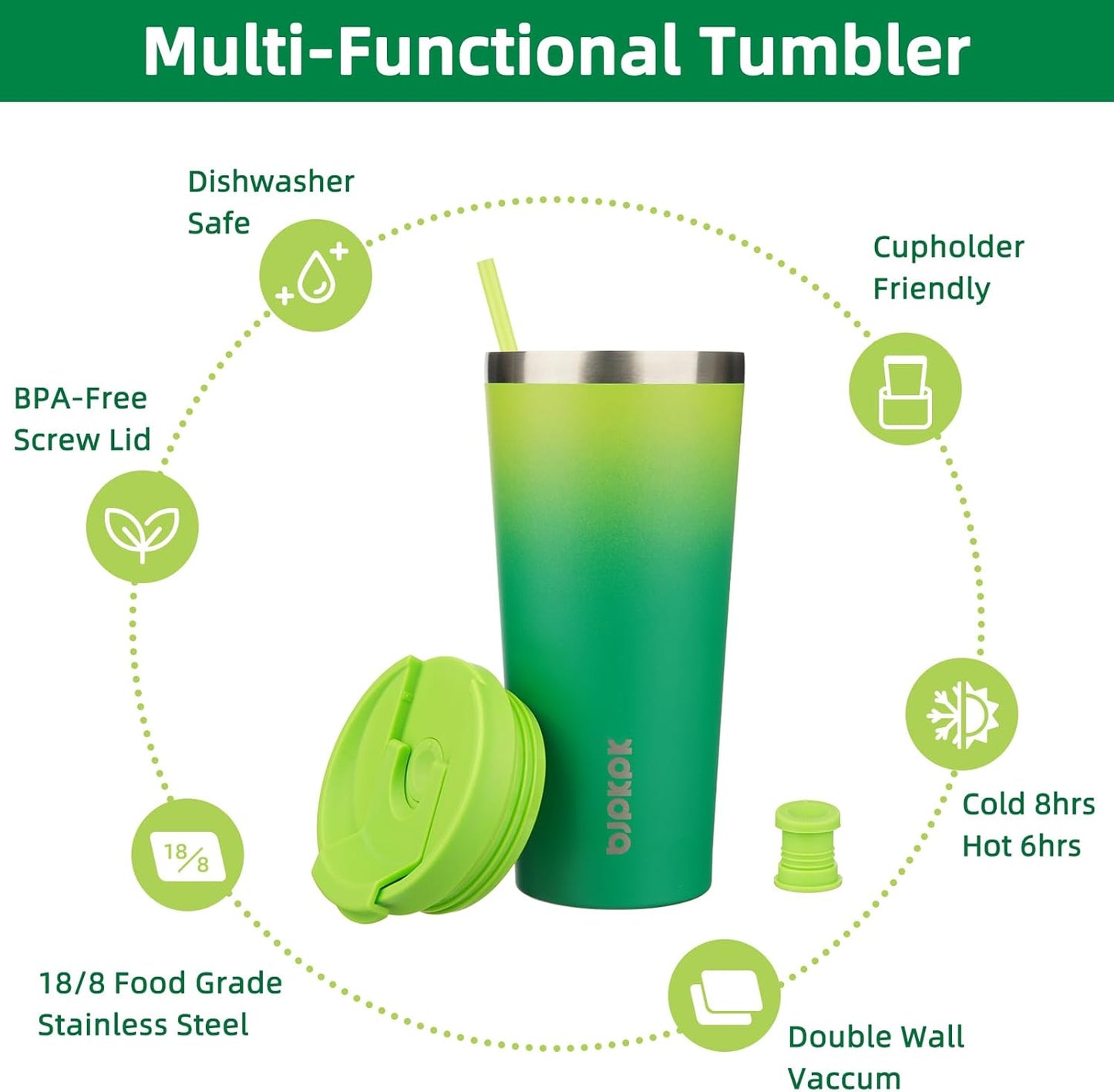 18 oz Coffee Tumbler with Straw, Insulated Stainless Steel Cup | Double Wall Vacuum, Leak Proof, Keeps Hot/Cold, BPA Free, Dishwasher Safe, Cupholder Friendly, Travel, Navy Blue