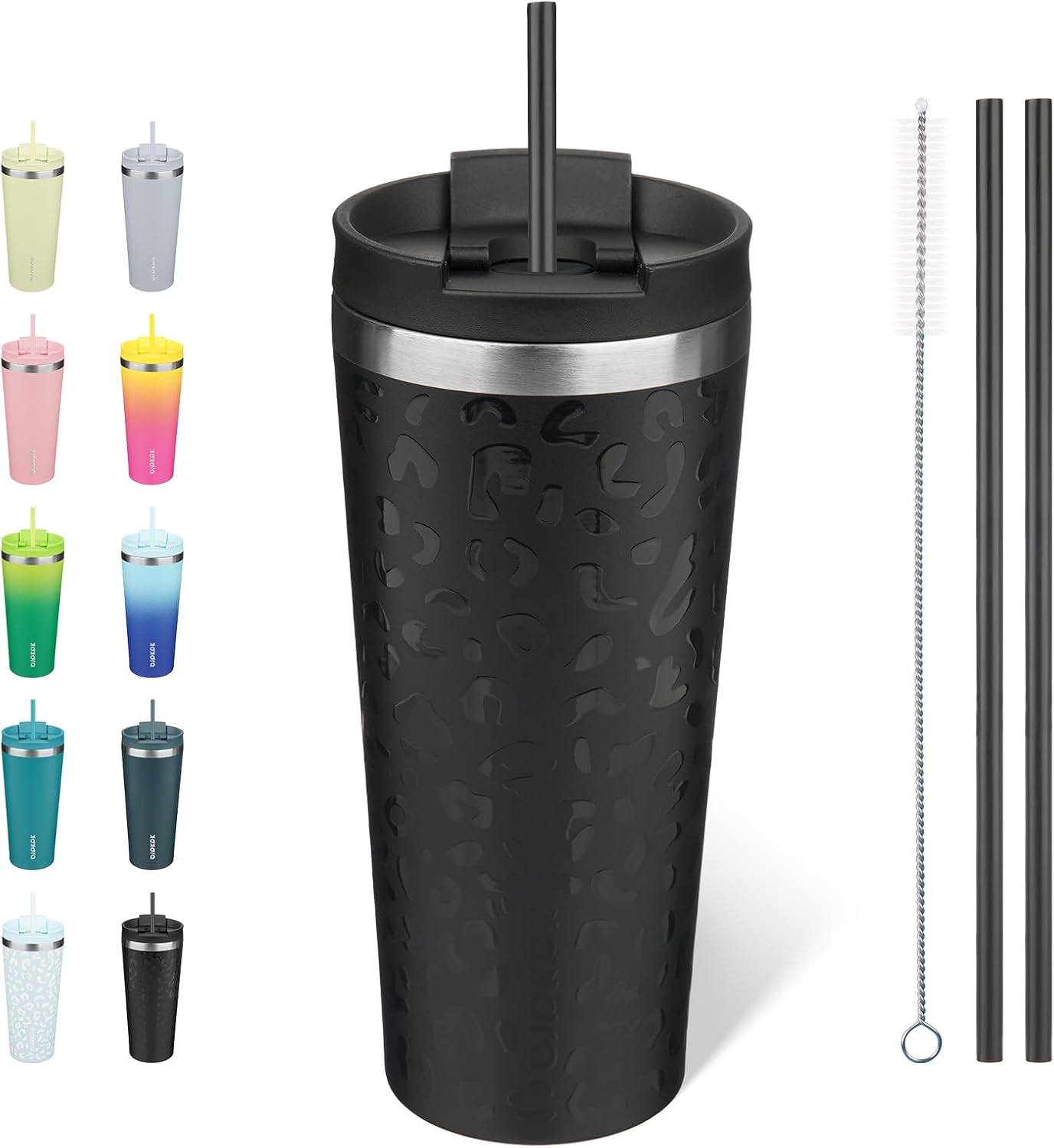 18 oz Coffee Tumbler with Straw, Insulated Stainless Steel Cup | Double Wall Vacuum, Leak Proof, Keeps Hot/Cold, BPA Free, Dishwasher Safe, Cupholder Friendly, Travel, Navy Blue