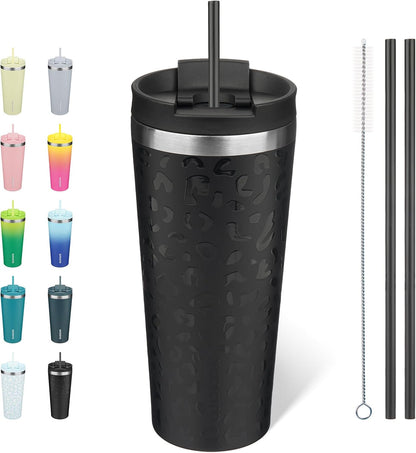 18 oz Coffee Tumbler with Straw, Insulated Stainless Steel Cup | Double Wall Vacuum, Leak Proof, Keeps Hot/Cold, BPA Free, Dishwasher Safe, Cupholder Friendly, Travel, Navy Blue