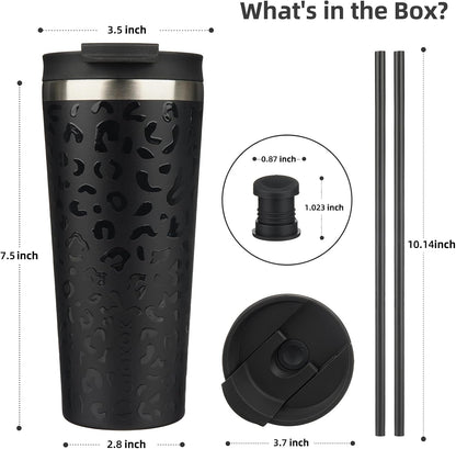 18 oz Coffee Tumbler with Straw, Insulated Stainless Steel Cup | Double Wall Vacuum, Leak Proof, Keeps Hot/Cold, BPA Free, Dishwasher Safe, Cupholder Friendly, Travel, Navy Blue