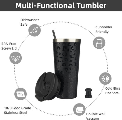 18 oz Coffee Tumbler with Straw, Insulated Stainless Steel Cup | Double Wall Vacuum, Leak Proof, Keeps Hot/Cold, BPA Free, Dishwasher Safe, Cupholder Friendly, Travel, Navy Blue