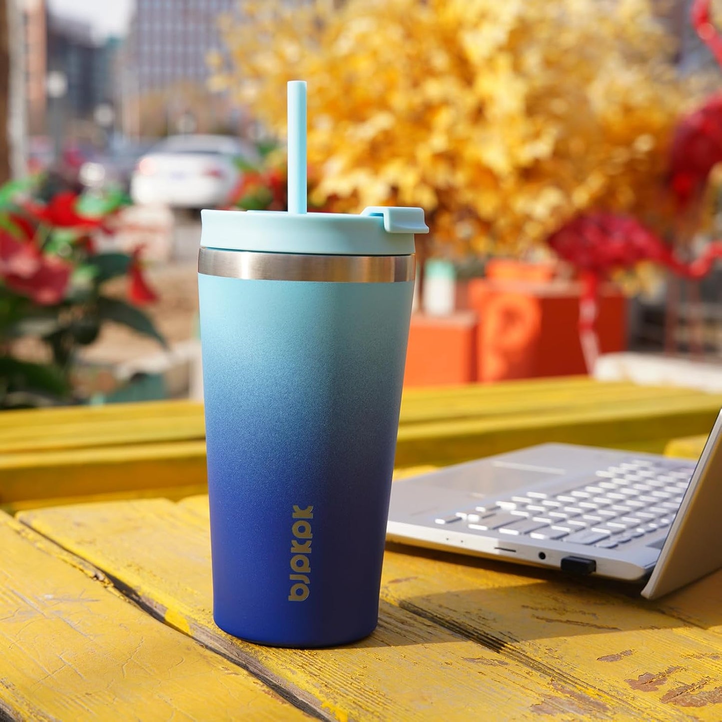 18 oz Coffee Tumbler with Straw, Insulated Stainless Steel Cup | Double Wall Vacuum, Leak Proof, Keeps Hot/Cold, BPA Free, Dishwasher Safe, Cupholder Friendly, Travel, Navy Blue