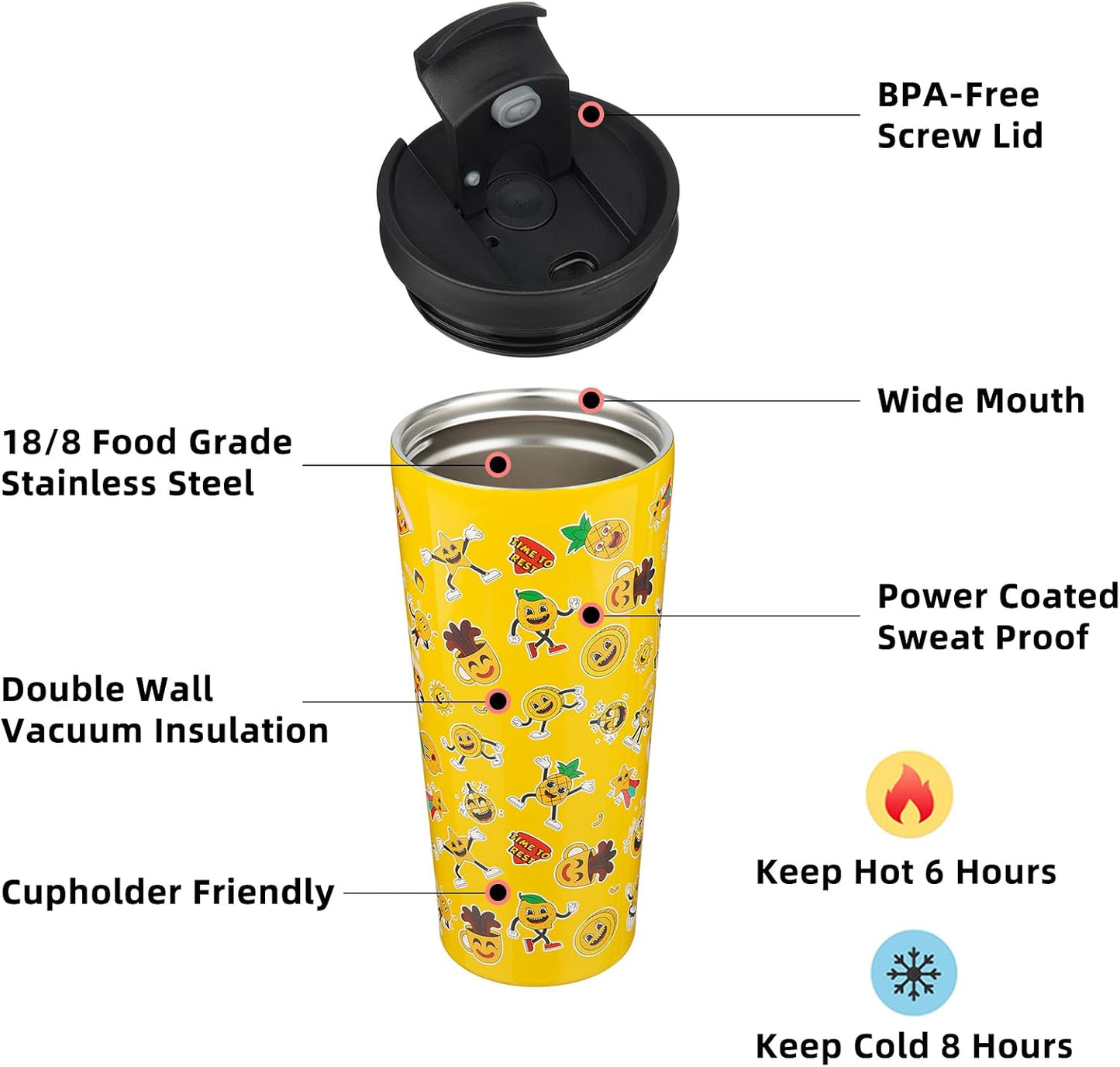 18 oz Coffee Tumbler with Straw, Insulated Stainless Steel Cup | Double Wall Vacuum, Leak Proof, Keeps Hot/Cold, BPA Free, Dishwasher Safe, Cupholder Friendly, Travel, Navy Blue