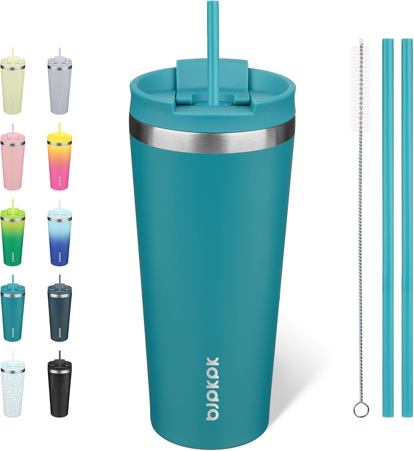 18 oz Coffee Tumbler with Straw, Insulated Stainless Steel Cup | Double Wall Vacuum, Leak Proof, Keeps Hot/Cold, BPA Free, Dishwasher Safe, Cupholder Friendly, Travel, Navy Blue