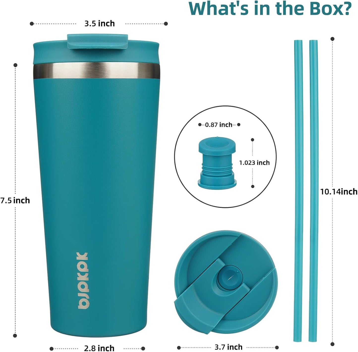 18 oz Coffee Tumbler with Straw, Insulated Stainless Steel Cup | Double Wall Vacuum, Leak Proof, Keeps Hot/Cold, BPA Free, Dishwasher Safe, Cupholder Friendly, Travel, Navy Blue