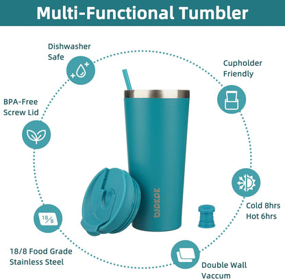 18 oz Coffee Tumbler with Straw, Insulated Stainless Steel Cup | Double Wall Vacuum, Leak Proof, Keeps Hot/Cold, BPA Free, Dishwasher Safe, Cupholder Friendly, Travel, Navy Blue