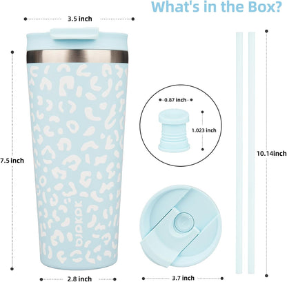 18 oz Coffee Tumbler with Straw, Insulated Stainless Steel Cup | Double Wall Vacuum, Leak Proof, Keeps Hot/Cold, BPA Free, Dishwasher Safe, Cupholder Friendly, Travel, Navy Blue