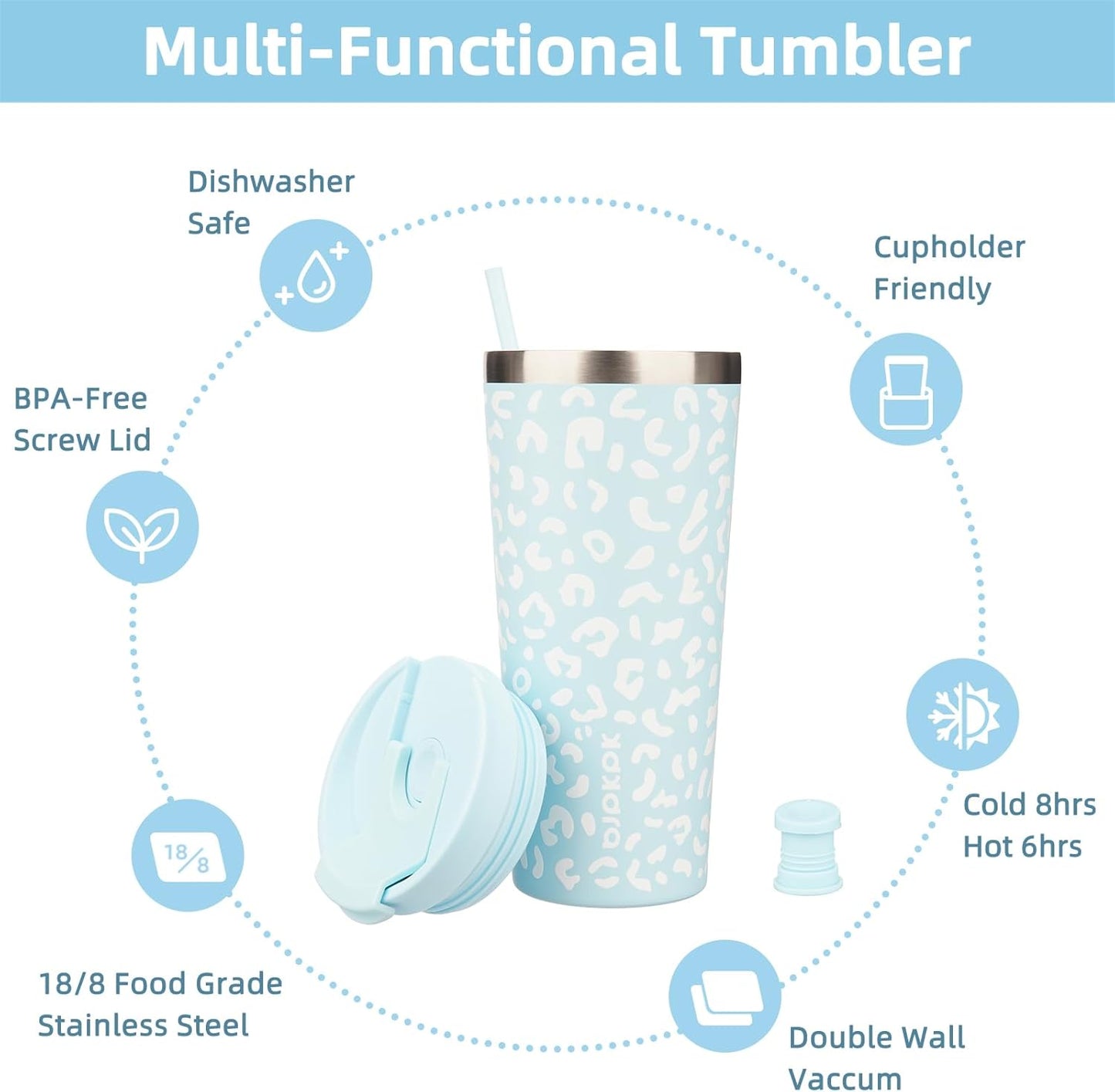 18 oz Coffee Tumbler with Straw, Insulated Stainless Steel Cup | Double Wall Vacuum, Leak Proof, Keeps Hot/Cold, BPA Free, Dishwasher Safe, Cupholder Friendly, Travel, Navy Blue