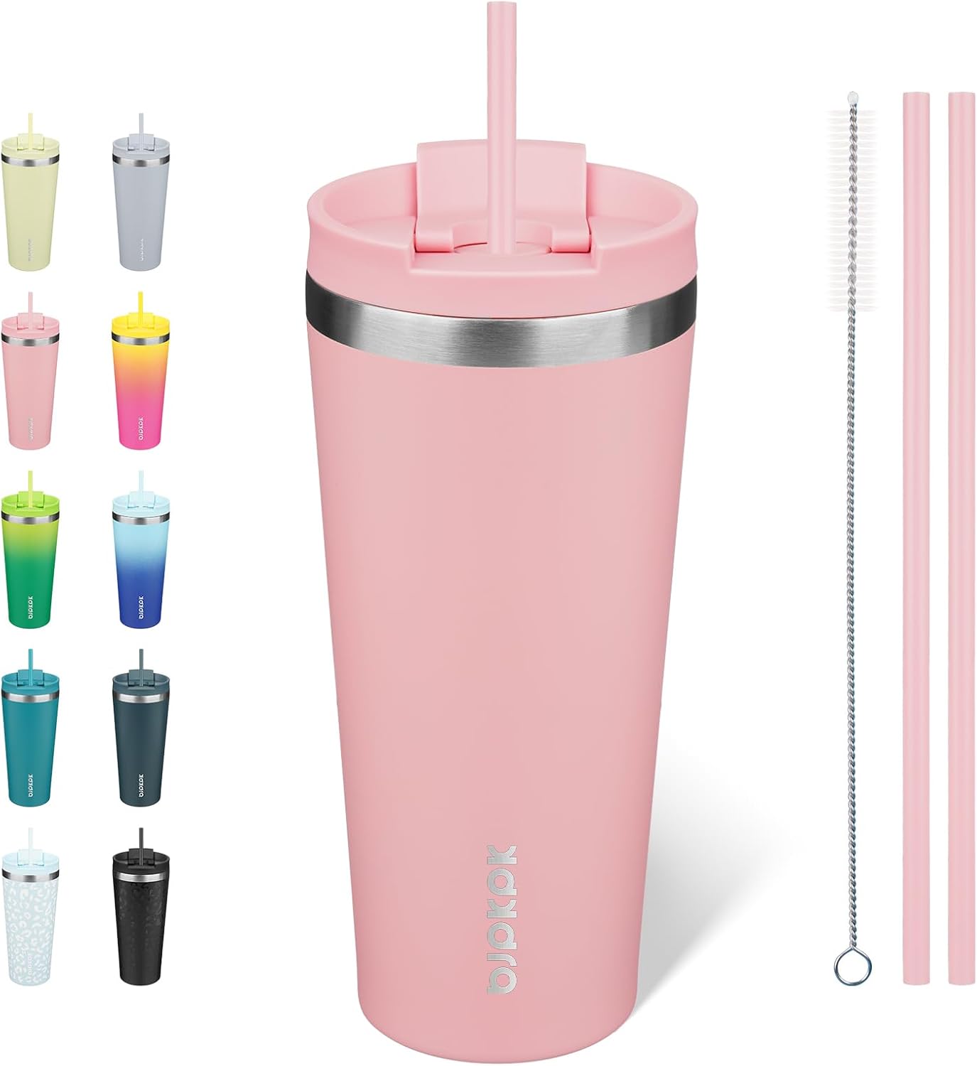 18 oz Coffee Tumbler with Straw, Insulated Stainless Steel Cup | Double Wall Vacuum, Leak Proof, Keeps Hot/Cold, BPA Free, Dishwasher Safe, Cupholder Friendly, Travel, Navy Blue